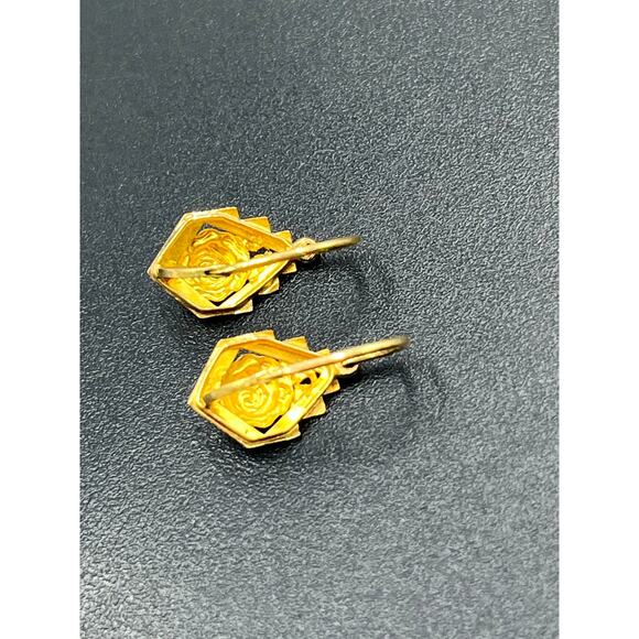 Designer Signed Vintage 18k Yellow Gold Flower Floral Dangle Drop Hook Earrings - Picture 5 of 15